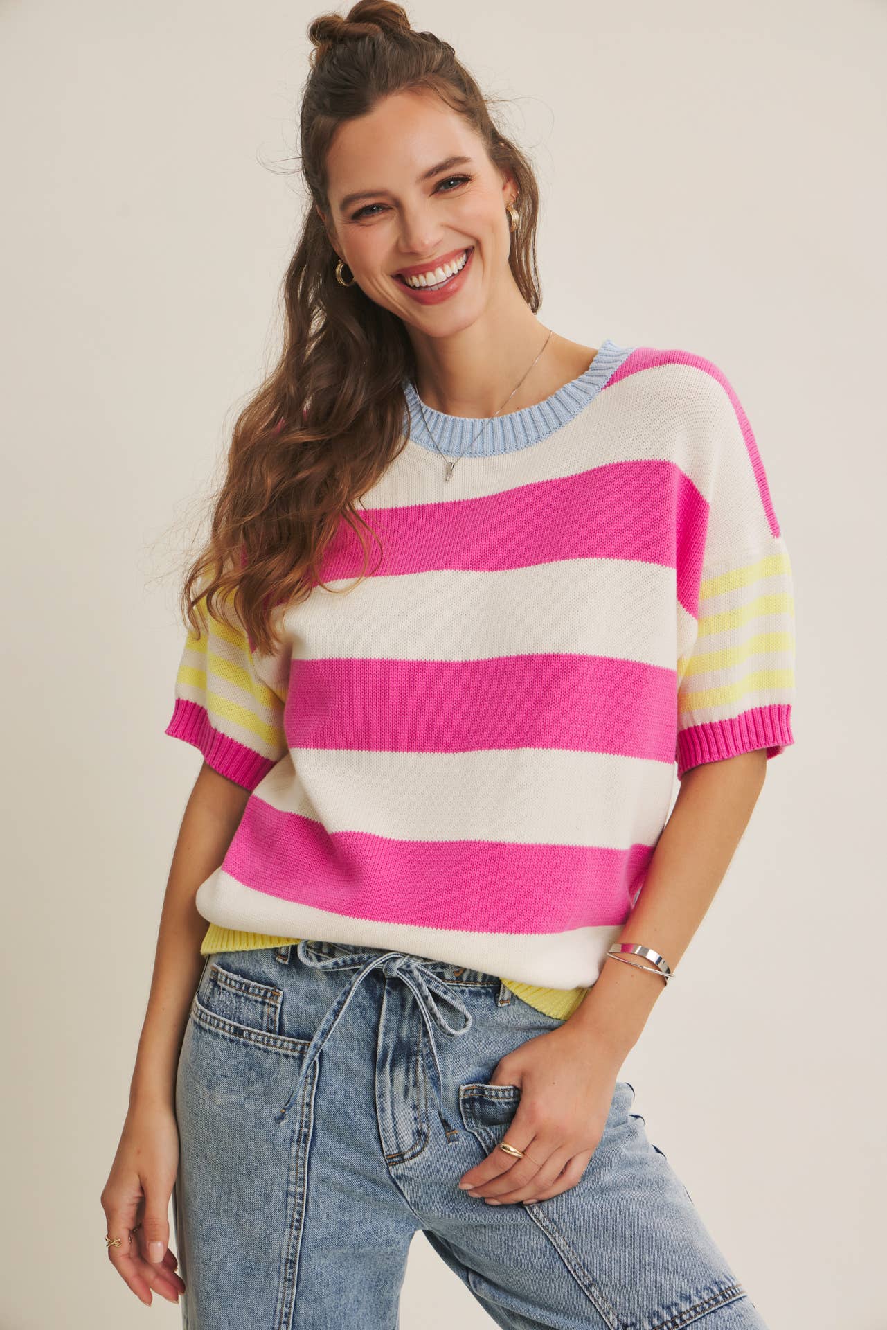 EASE AND GRACE DENIM WASHED OVERSIZED WIDE-LEG JEANS