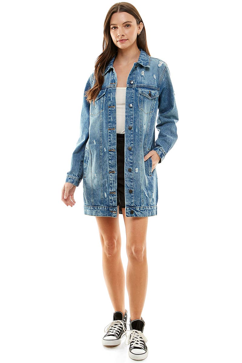 Long Denim Distressed Jacket