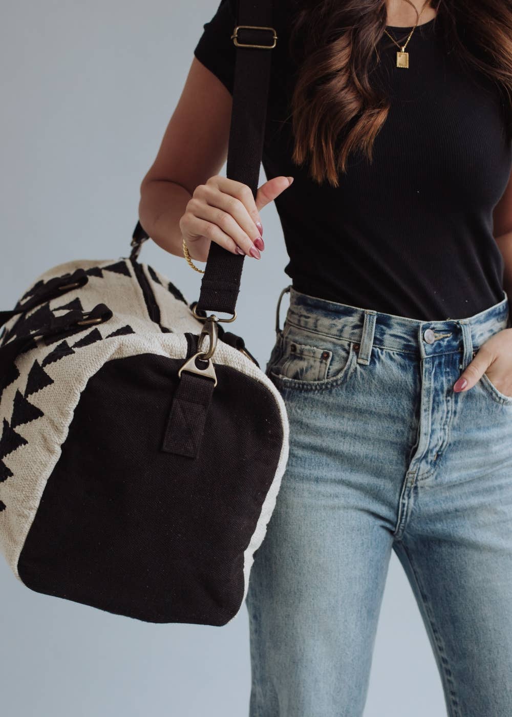 Cream & Black Aztec Duffel