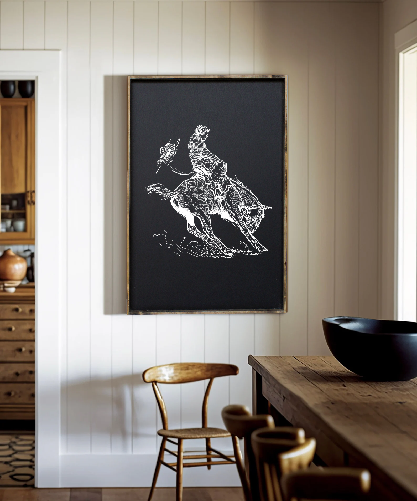 Bucking Bronco Framed Print – Western Decor Cowboy Line Art