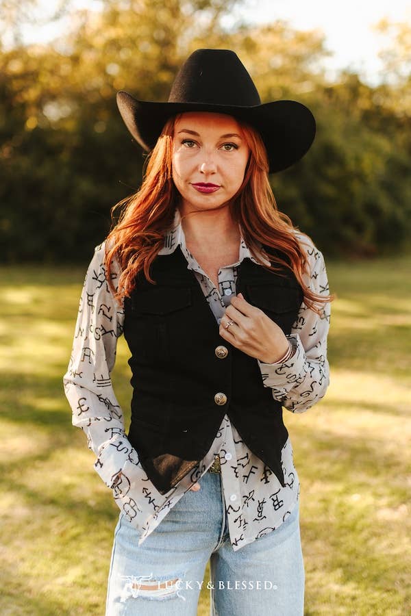 Black Western Button Down Vest