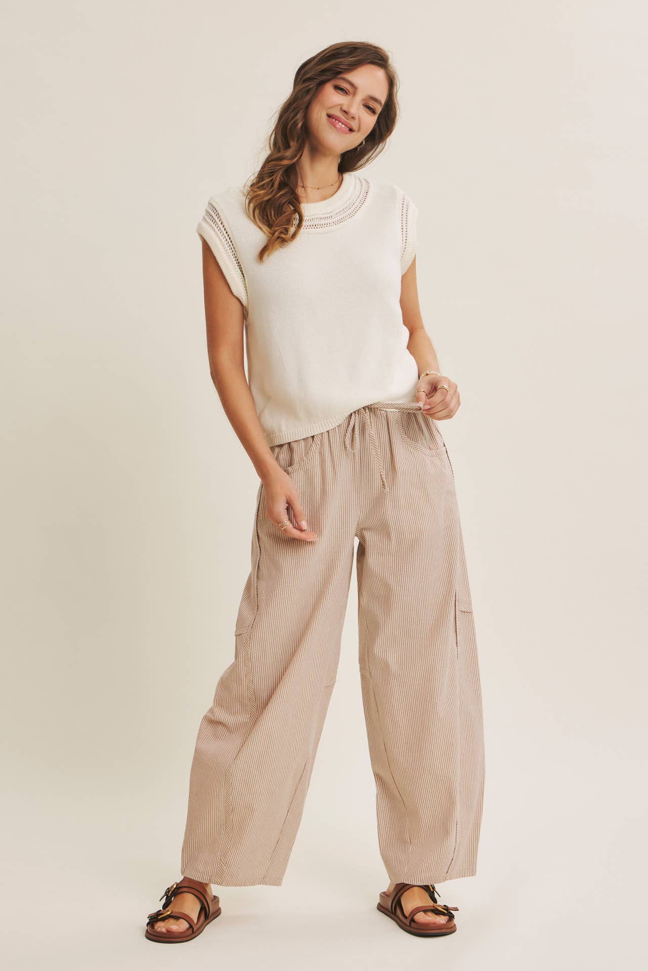 ALL ABOUT COMFORT ELASTIC STRIPE COTTON BARREL PANTS