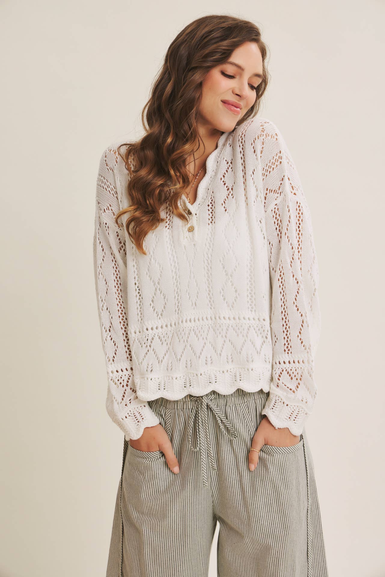 ALL ABOUT COMFORT ELASTIC STRIPE COTTON BARREL PANTS