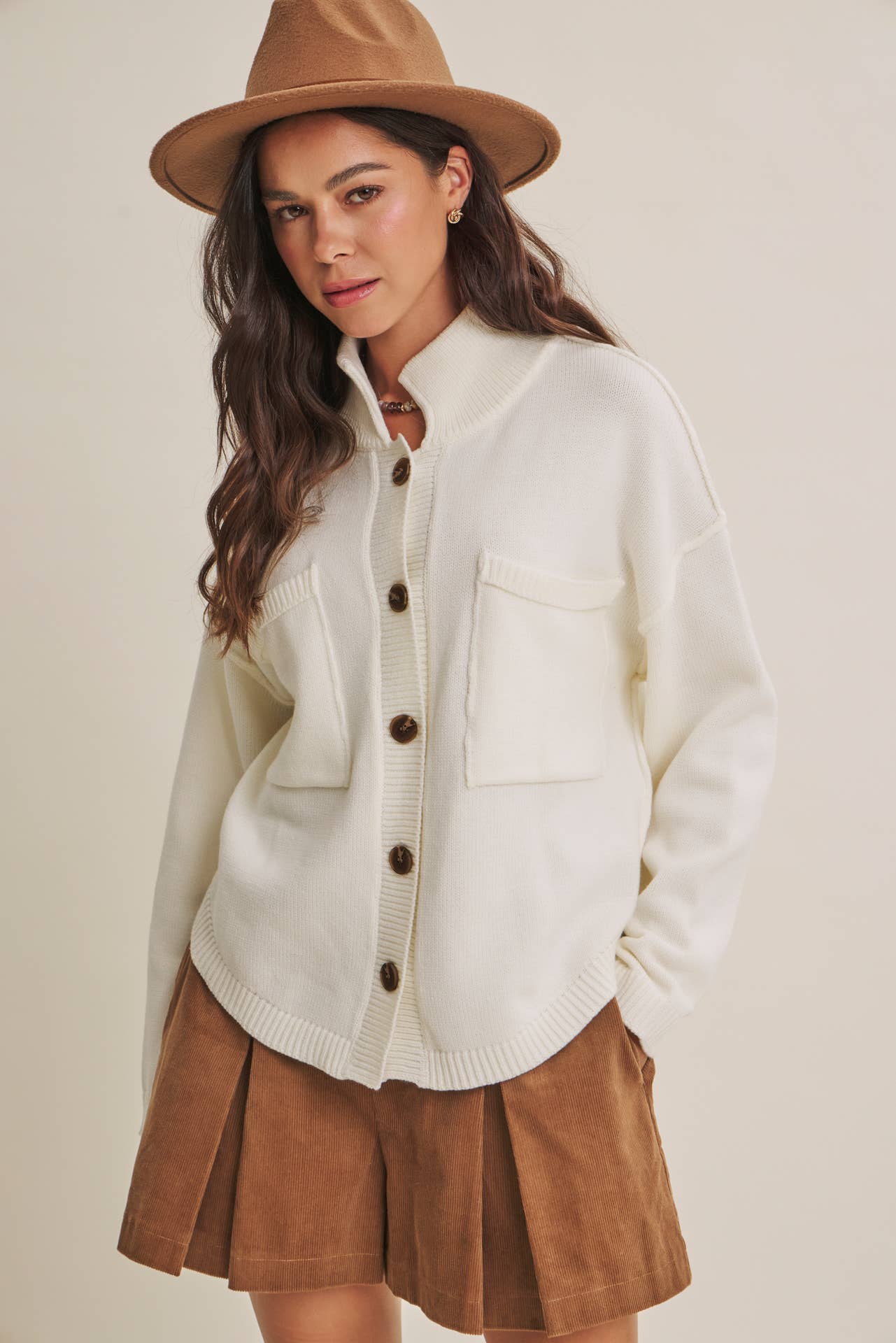MINIMAL DAY OVERSIZED HIGH NECK SWEATER JACKET WITH POCKETS