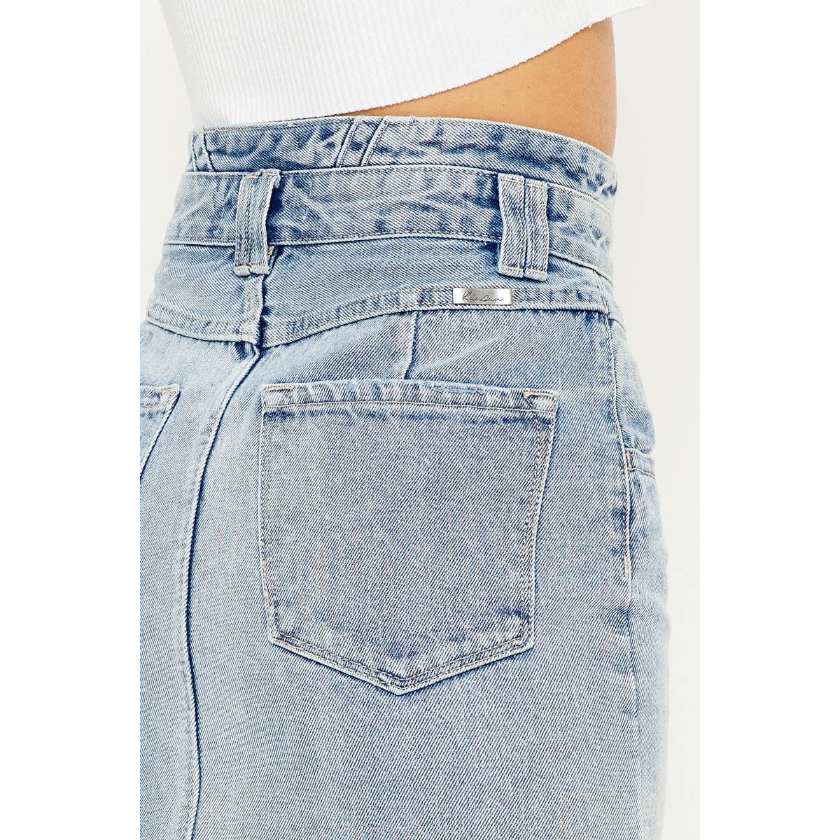 HIGH RISE FRAYED HEM DENIM SKIRT