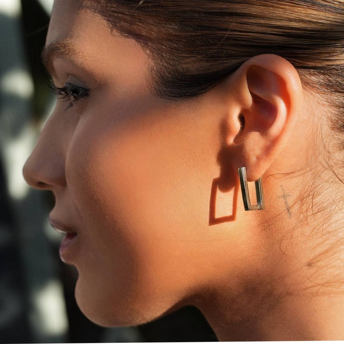 DELILAH: Rectangular Mini Hoop Earrings in Silver