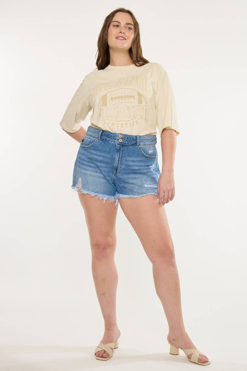 PLUS HIGH RISE DOUBLE BAND MOM SHORTS