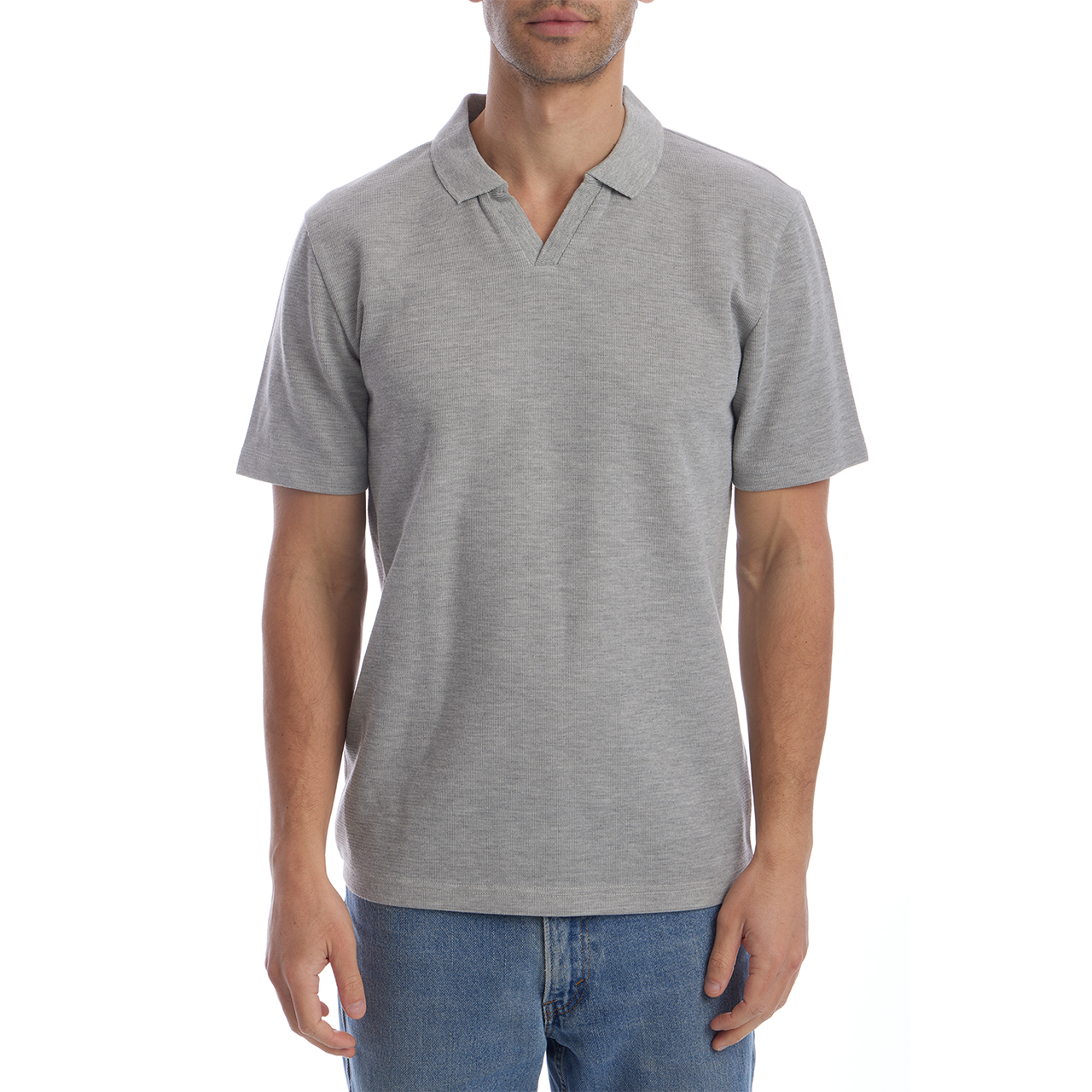 Austin Johnny Collar Short Sleeve Polo - Grey