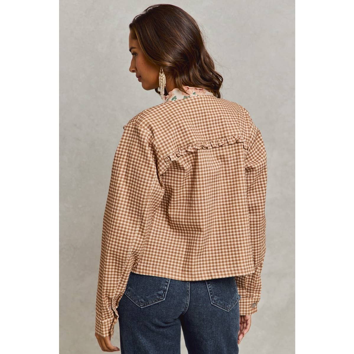 Mini Checkered Button Down Ruffled Jacket