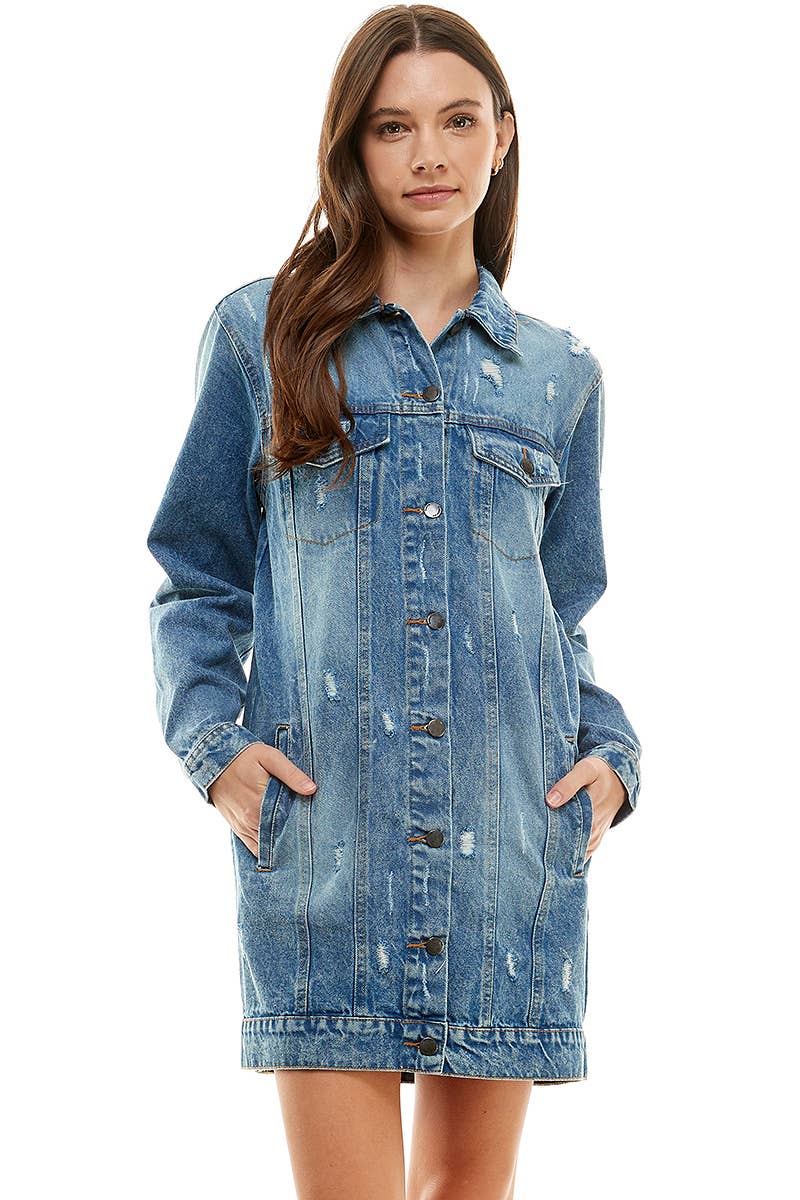 Long Denim Distressed Jacket