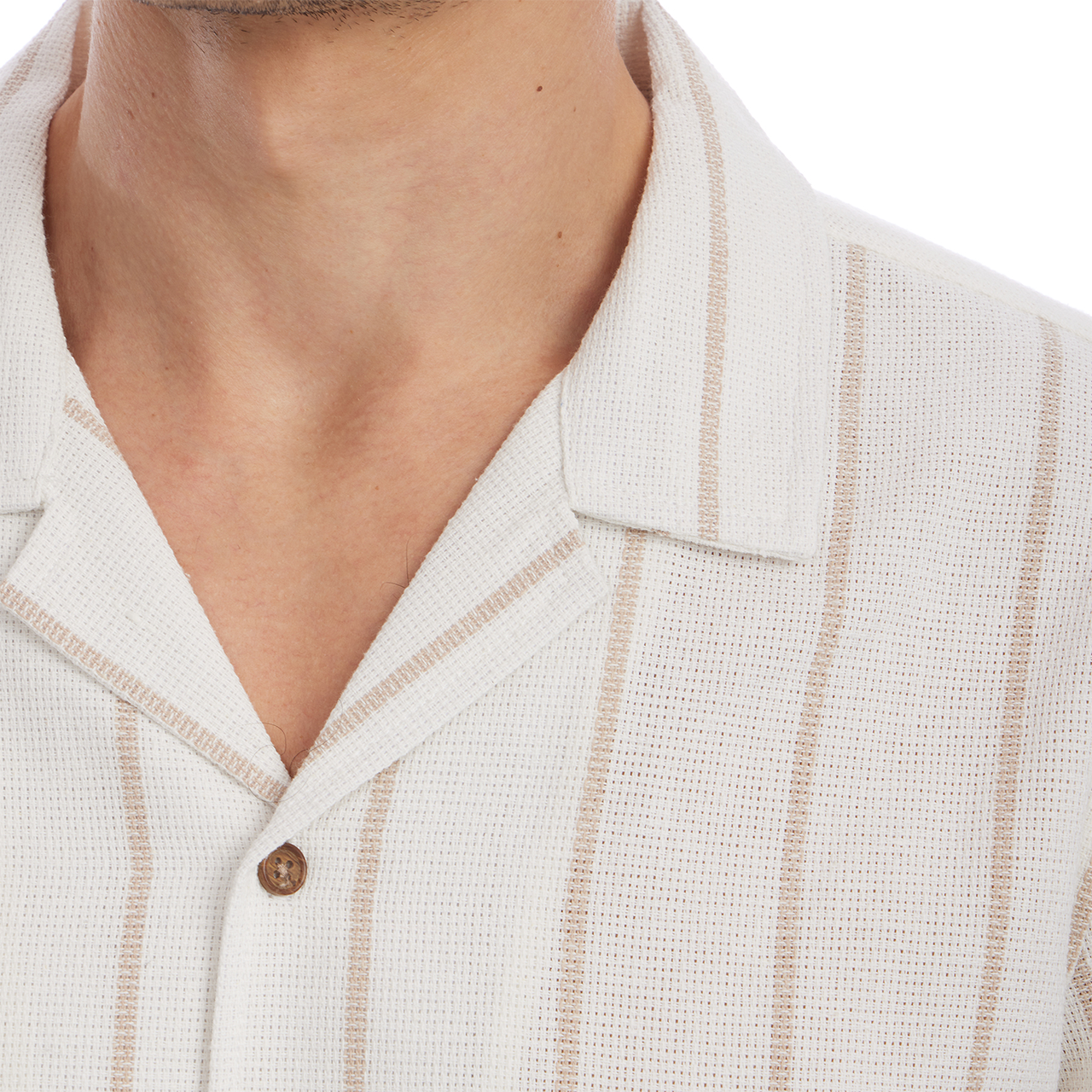 Myles Short Sleeve Textured Vertical Striped Shirt - Cream