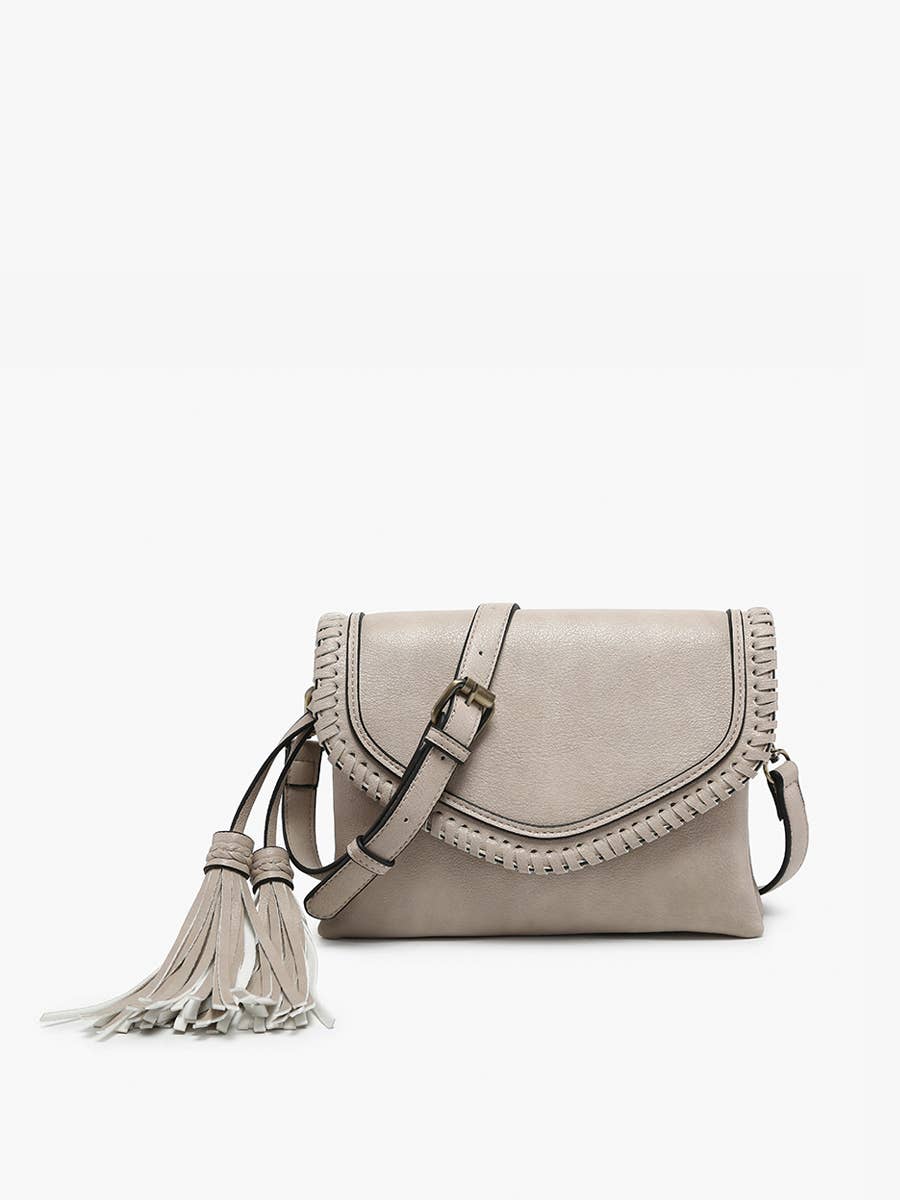 Sloane Flapover Crossbody w/ Whipstitch and Tassel | M1802A