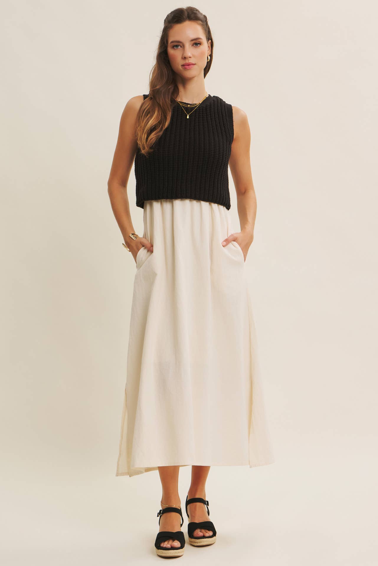 CHUNKY SWEATER TWOFER MIDI DRESS