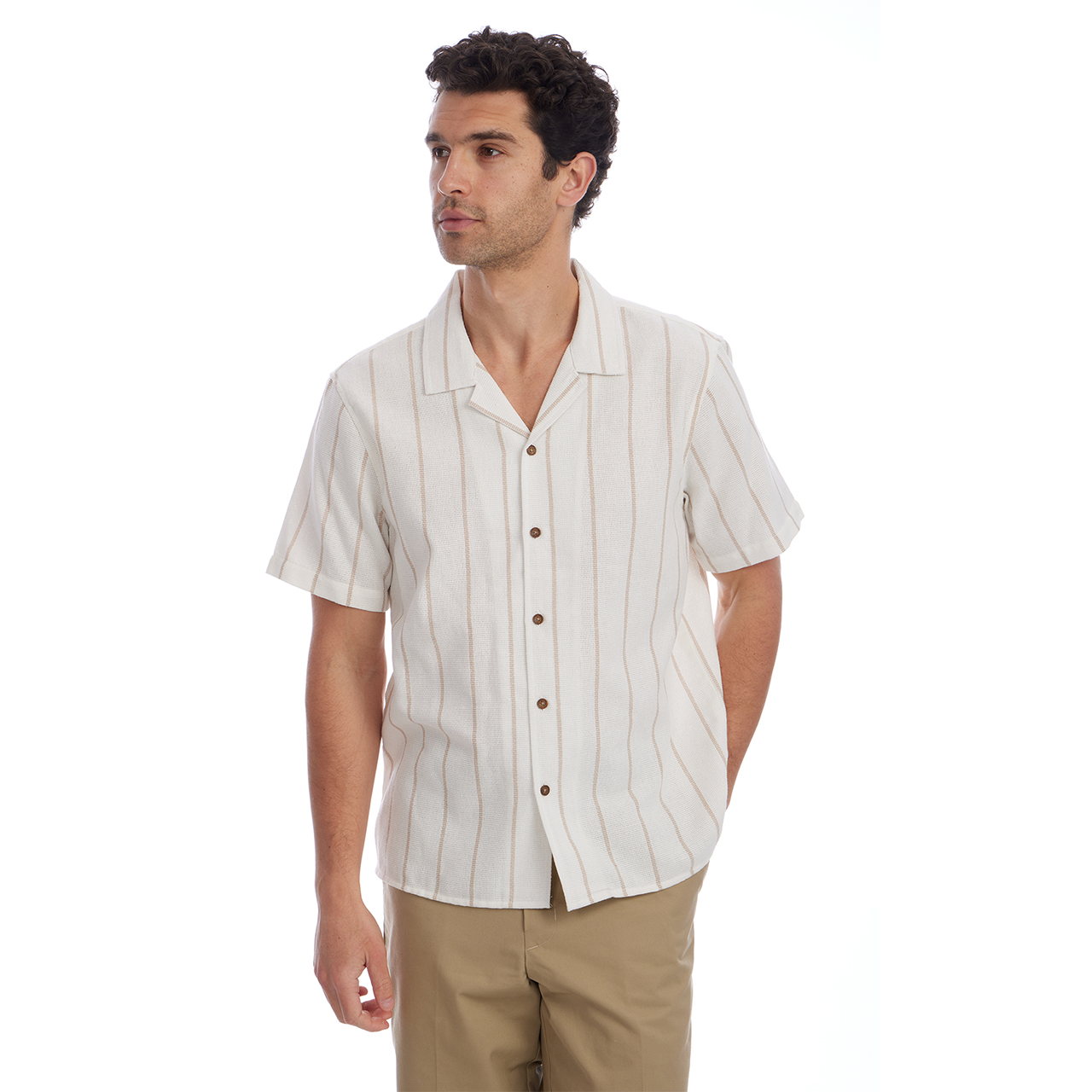 Myles Short Sleeve Textured Vertical Striped Shirt - Cream