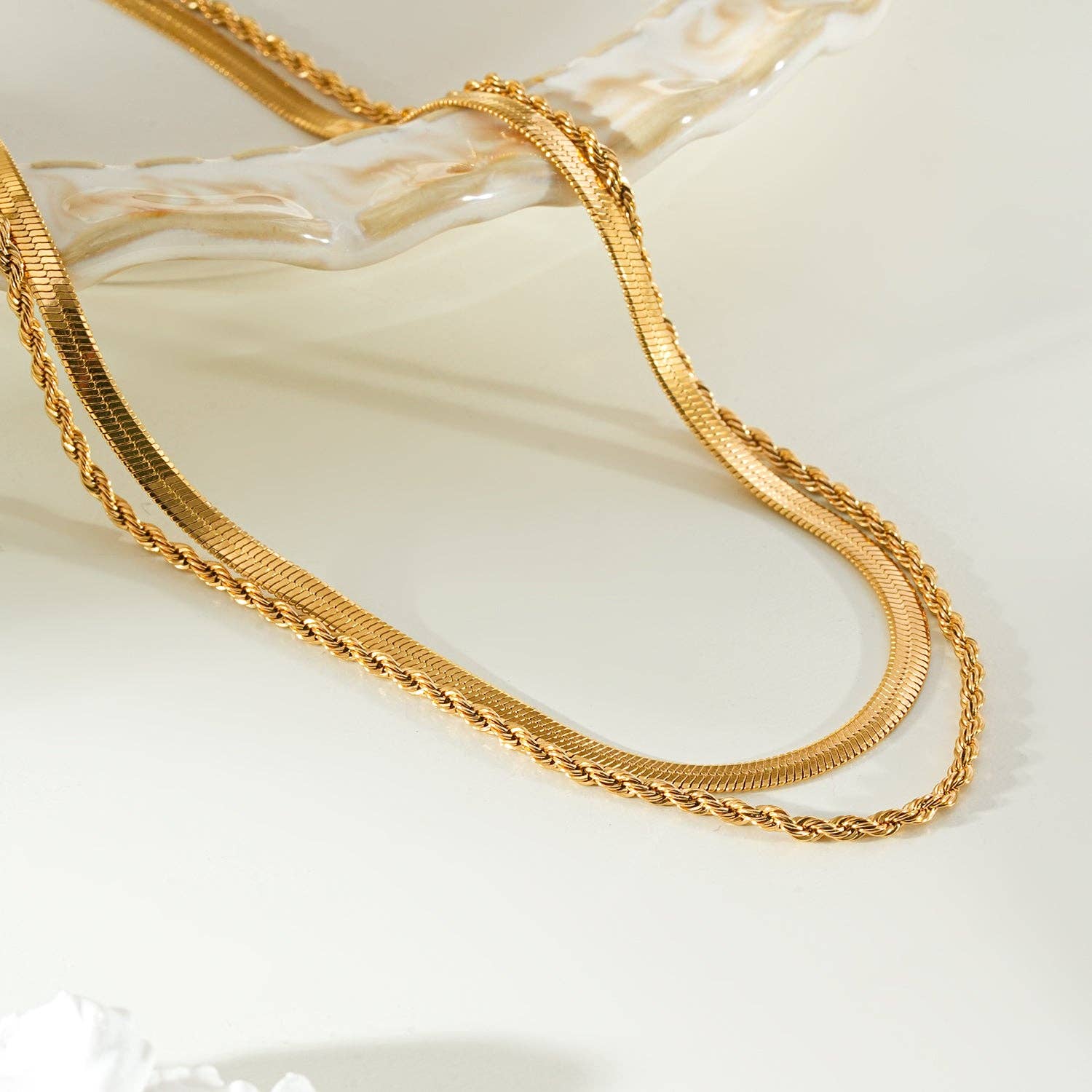 Layered Flat Snake Chain & Rope Chain Necklace