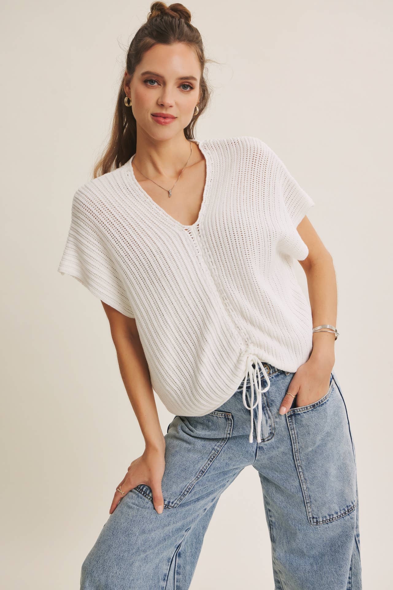 EASE AND GRACE DENIM WASHED OVERSIZED WIDE-LEG JEANS