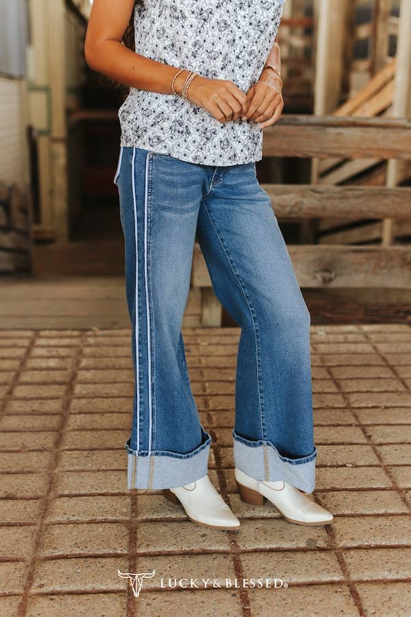 Lucky & Blessed Wide Leg Piping Jeans