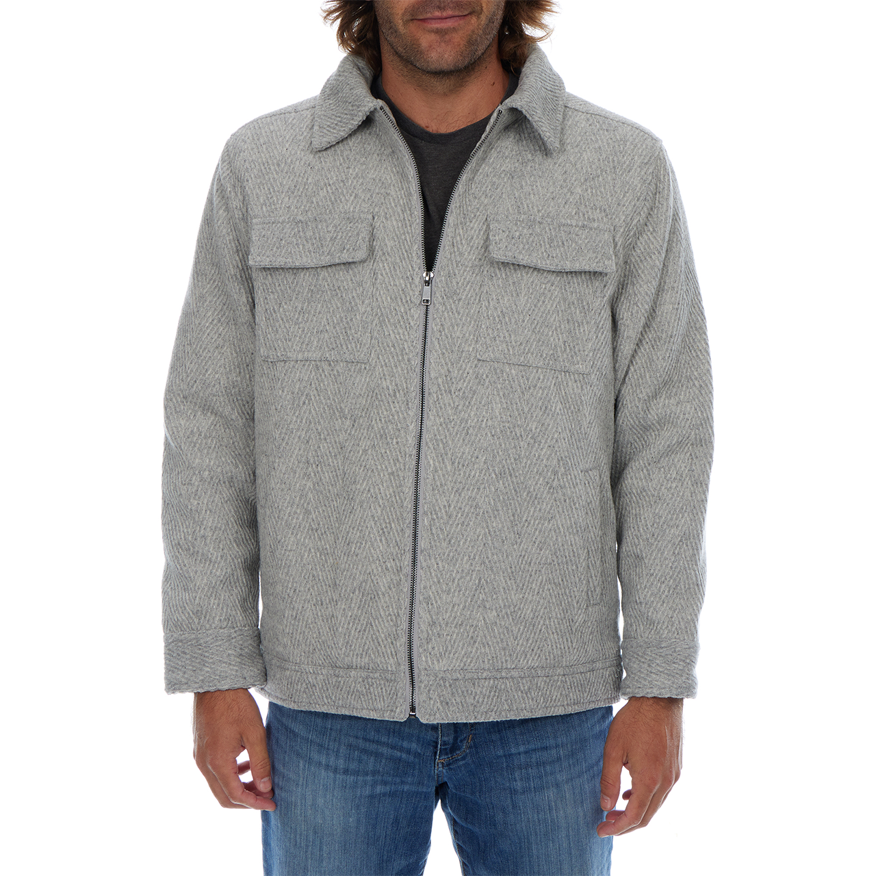 Kane Grey Textured Zip Up Wool Cargo Pocket Jacket