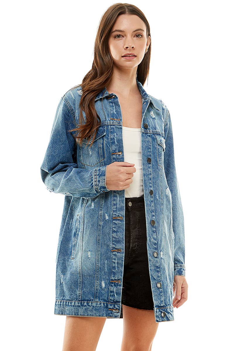 Long Denim Distressed Jacket