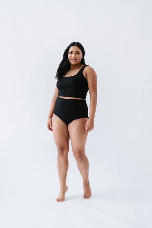 Black Square Neck Swim Top