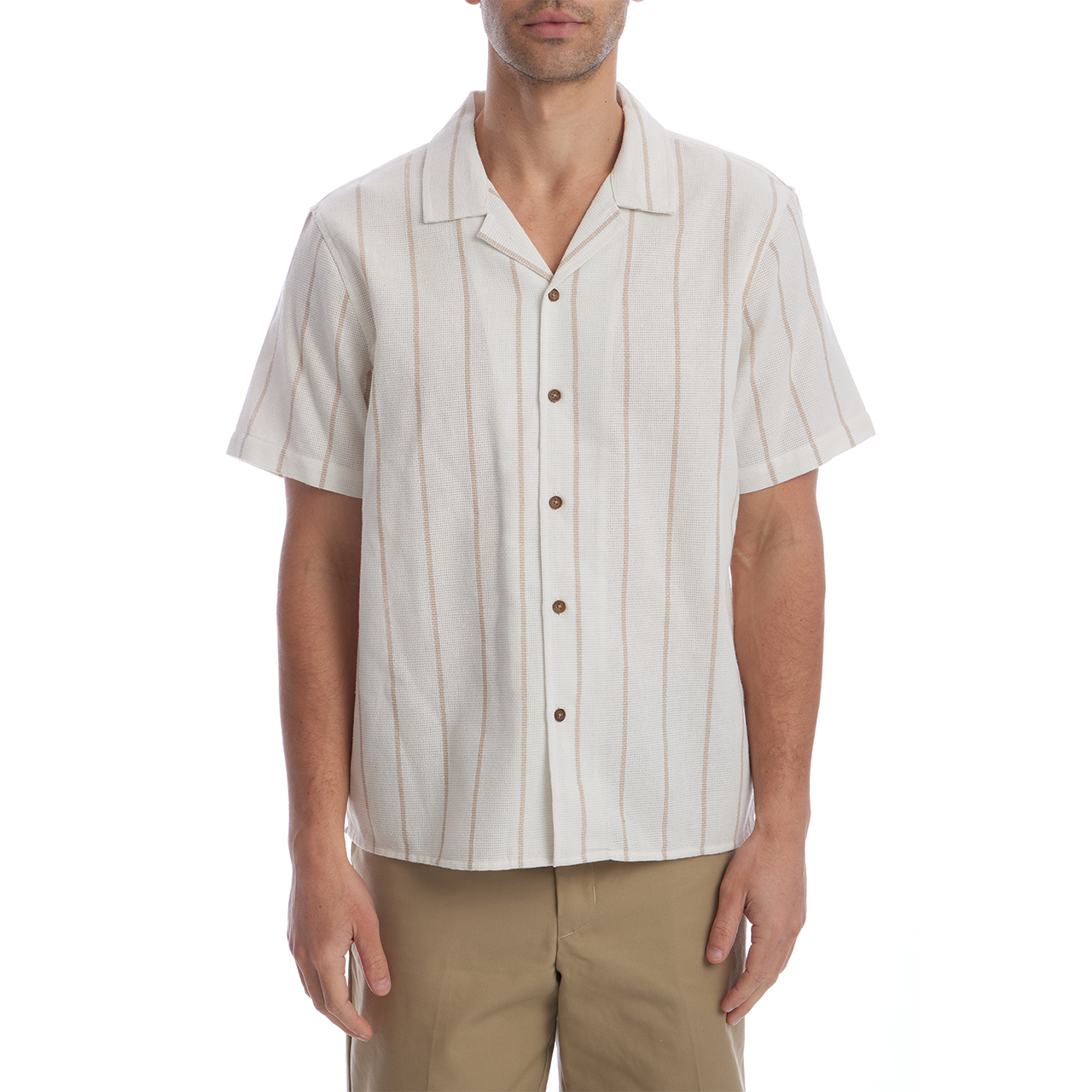 Myles Short Sleeve Textured Vertical Striped Shirt - Cream