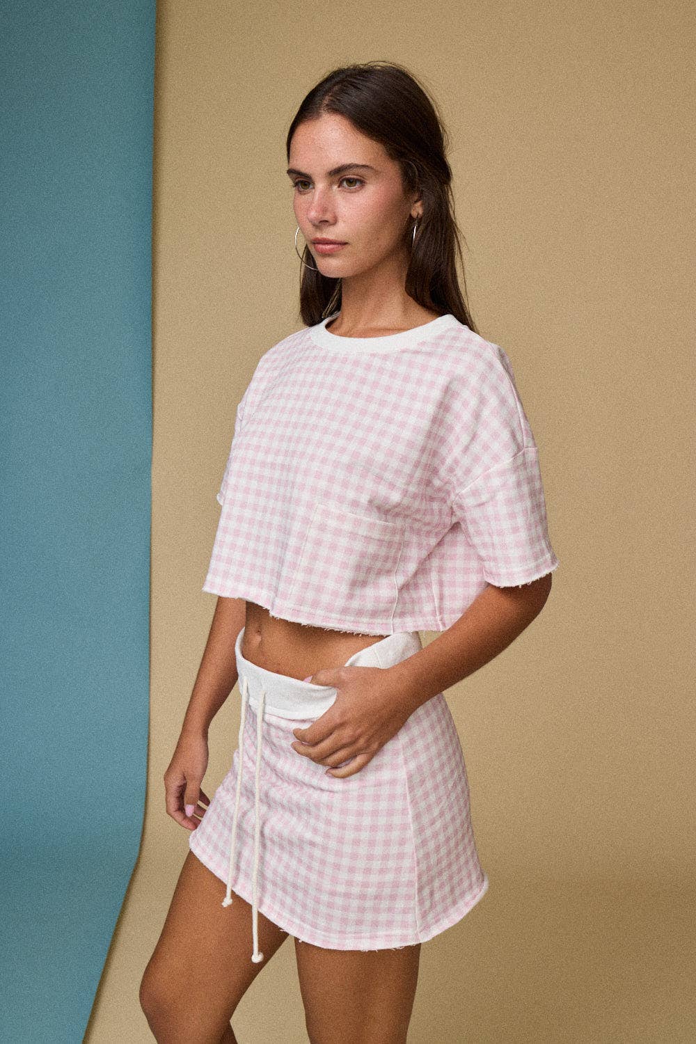 Gingham Cropped Tee and Skirt Set