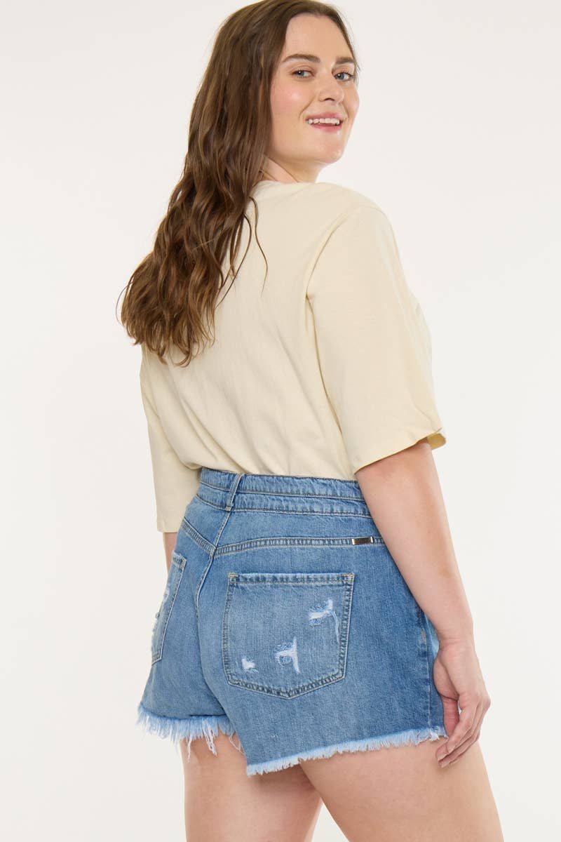 PLUS HIGH RISE DOUBLE BAND MOM SHORTS