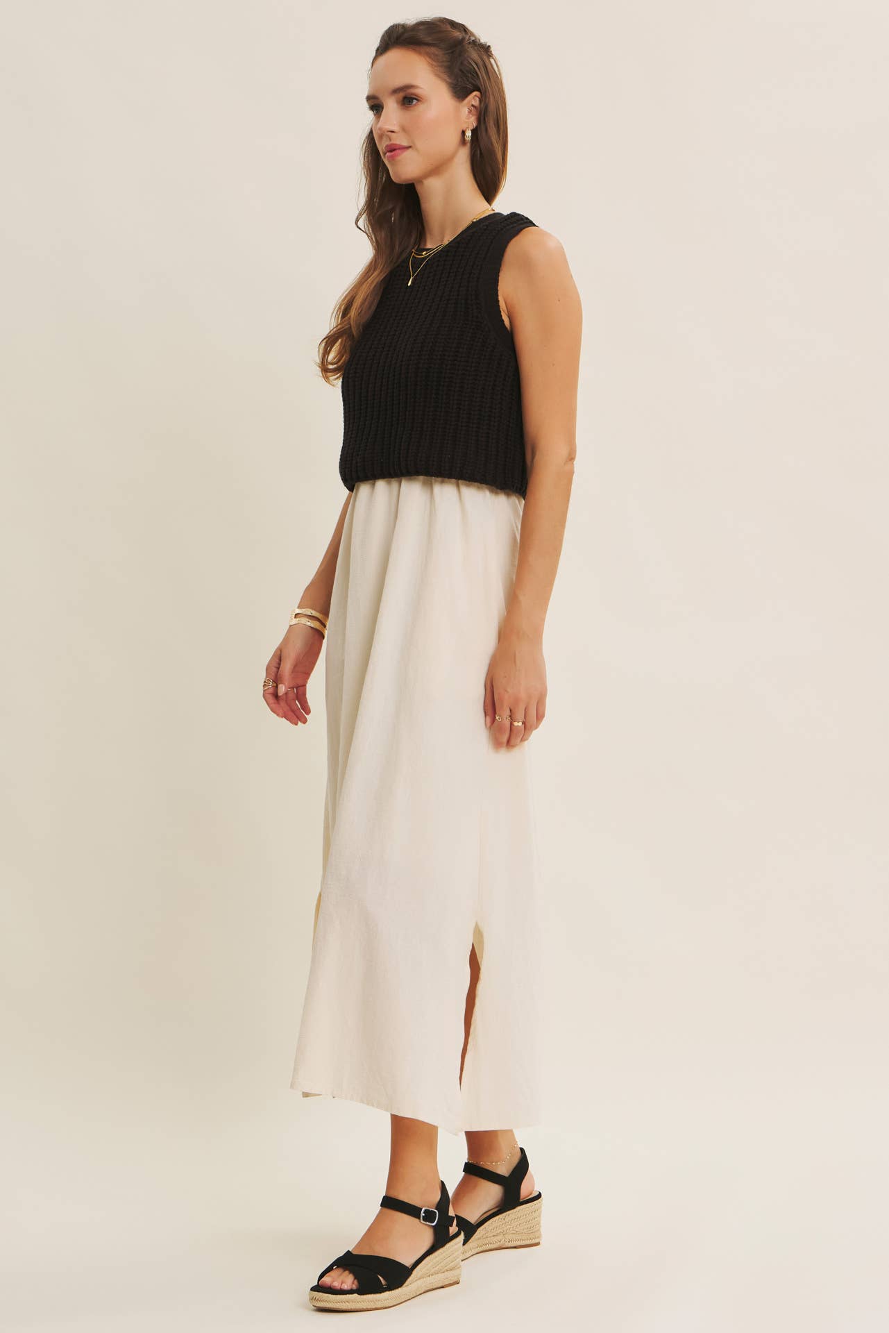 CHUNKY SWEATER TWOFER MIDI DRESS