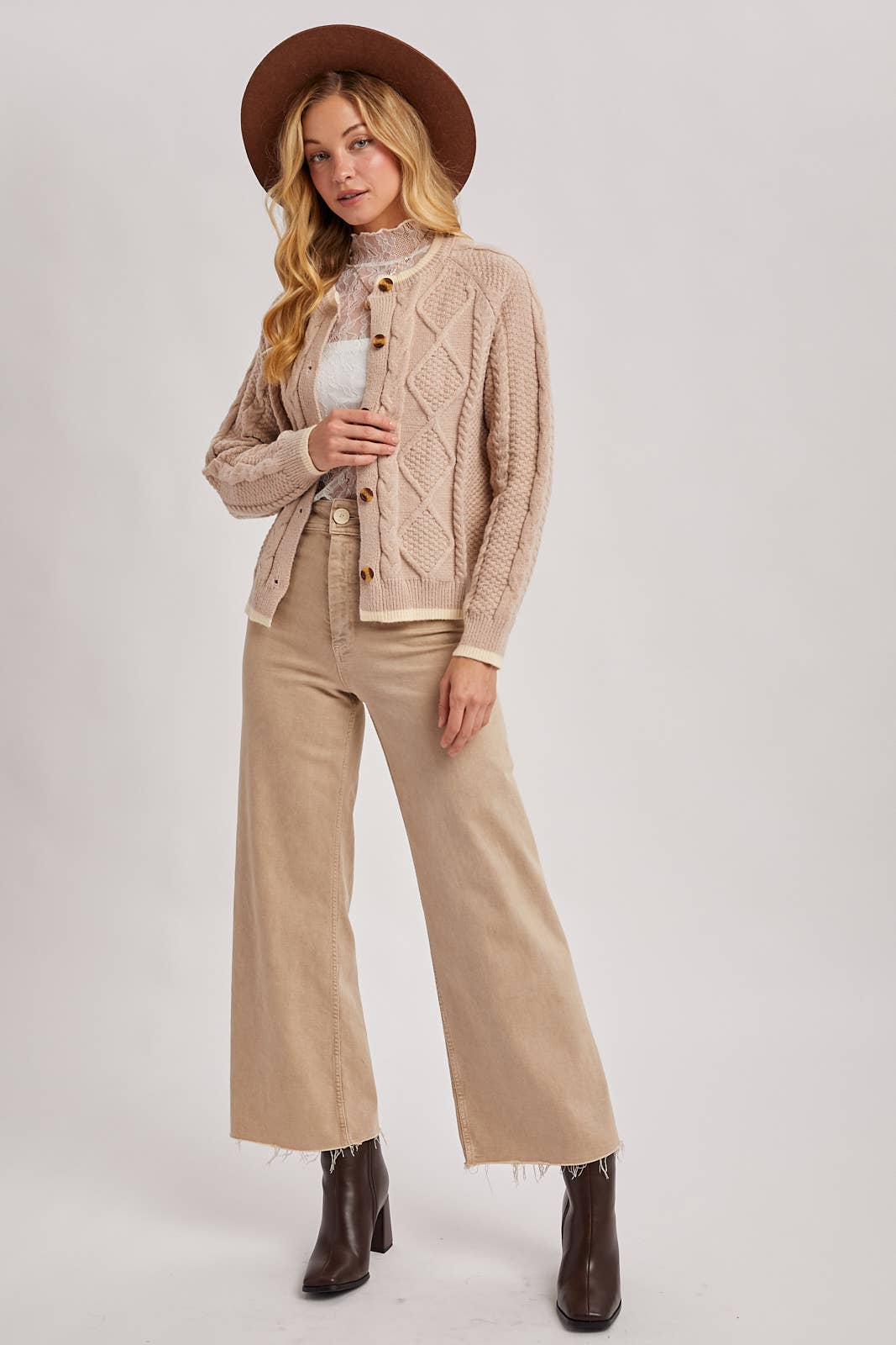 BUTTON DOWN CABLE KNIT SWEATER CARDIGAN