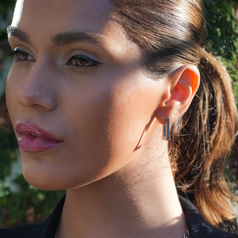 DELILAH: Rectangular Mini Hoop Earrings in Silver