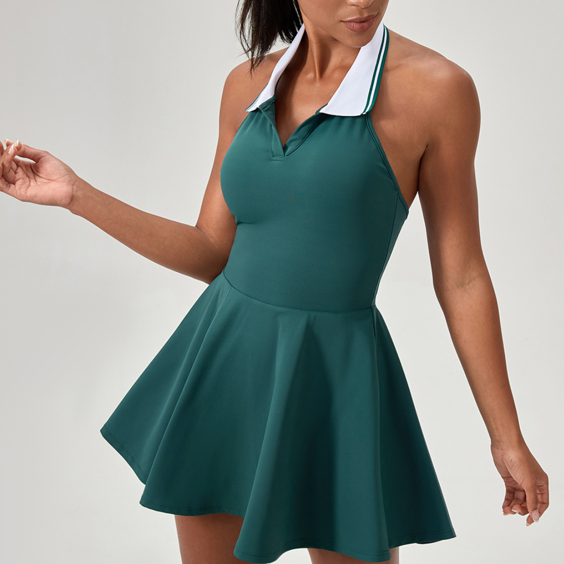 Women's Color-Block Polo-Collar Cut-Out Back Tennis Dress
