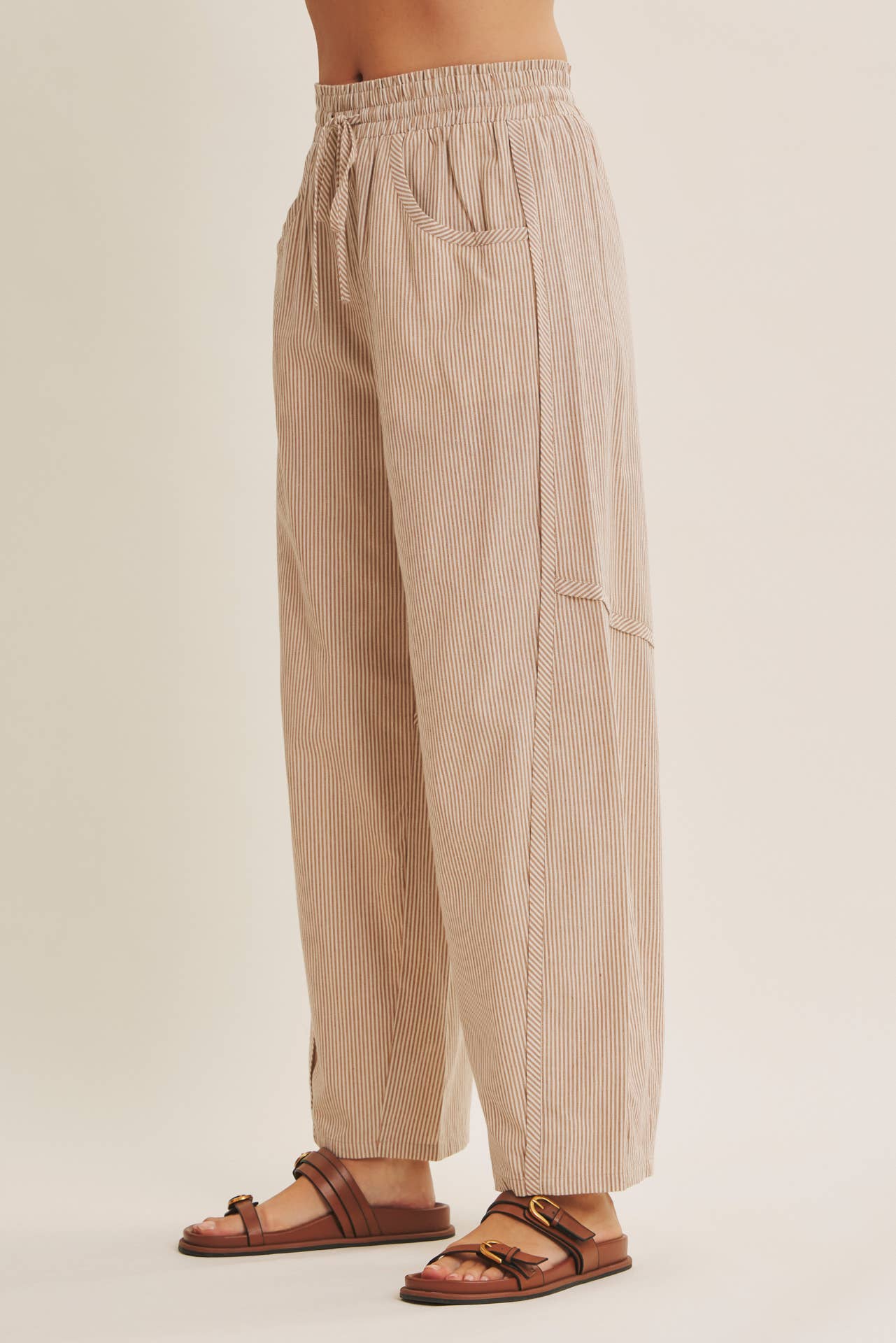 ALL ABOUT COMFORT ELASTIC STRIPE COTTON BARREL PANTS