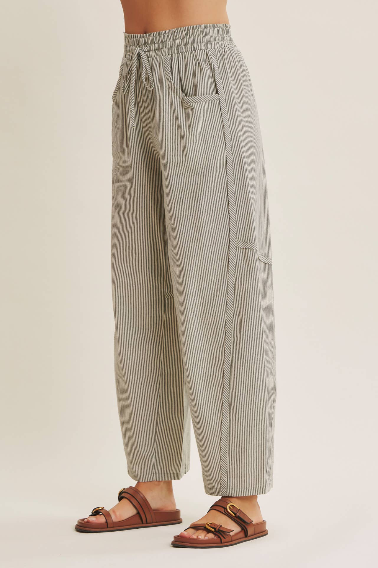 ALL ABOUT COMFORT ELASTIC STRIPE COTTON BARREL PANTS