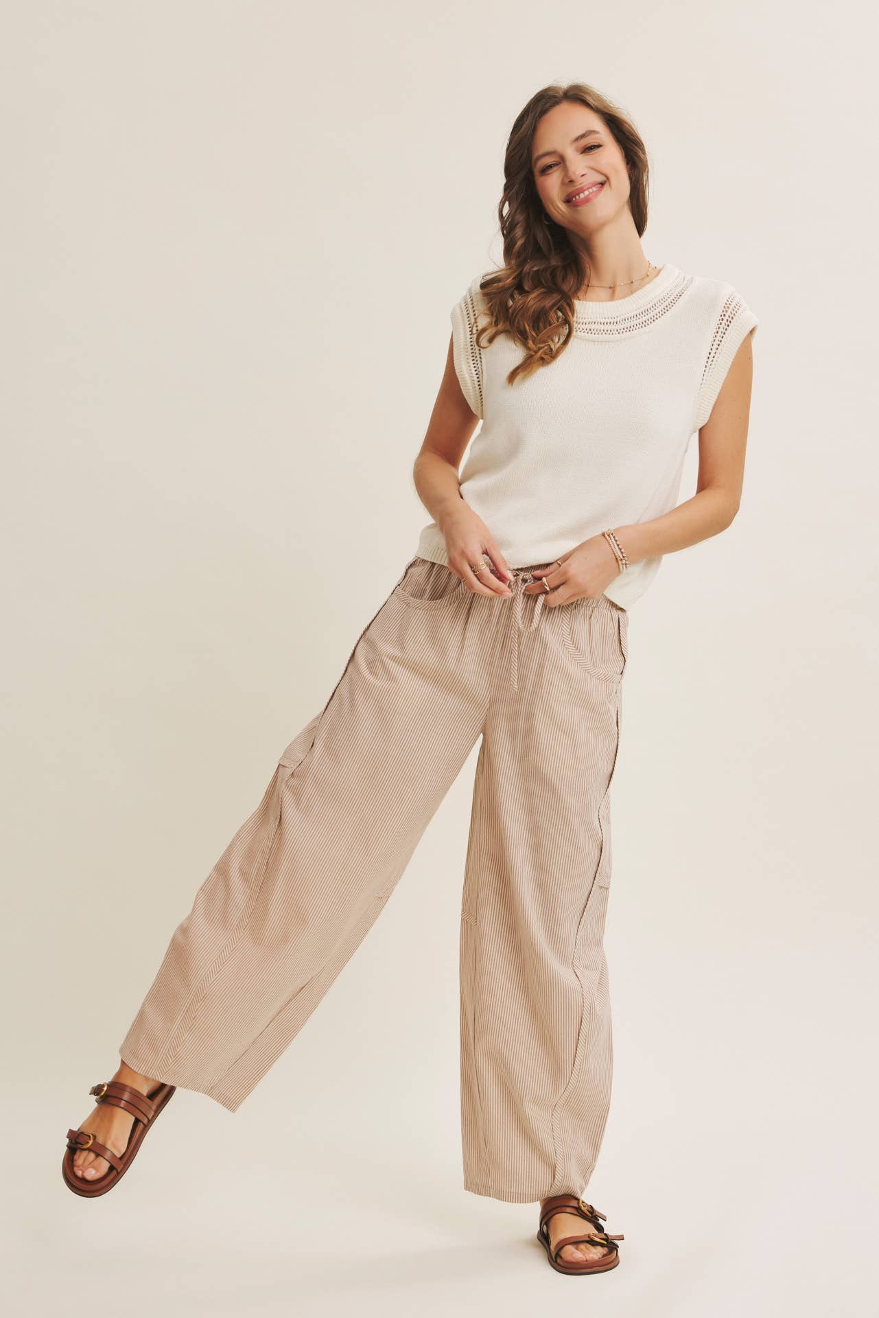 ALL ABOUT COMFORT ELASTIC STRIPE COTTON BARREL PANTS
