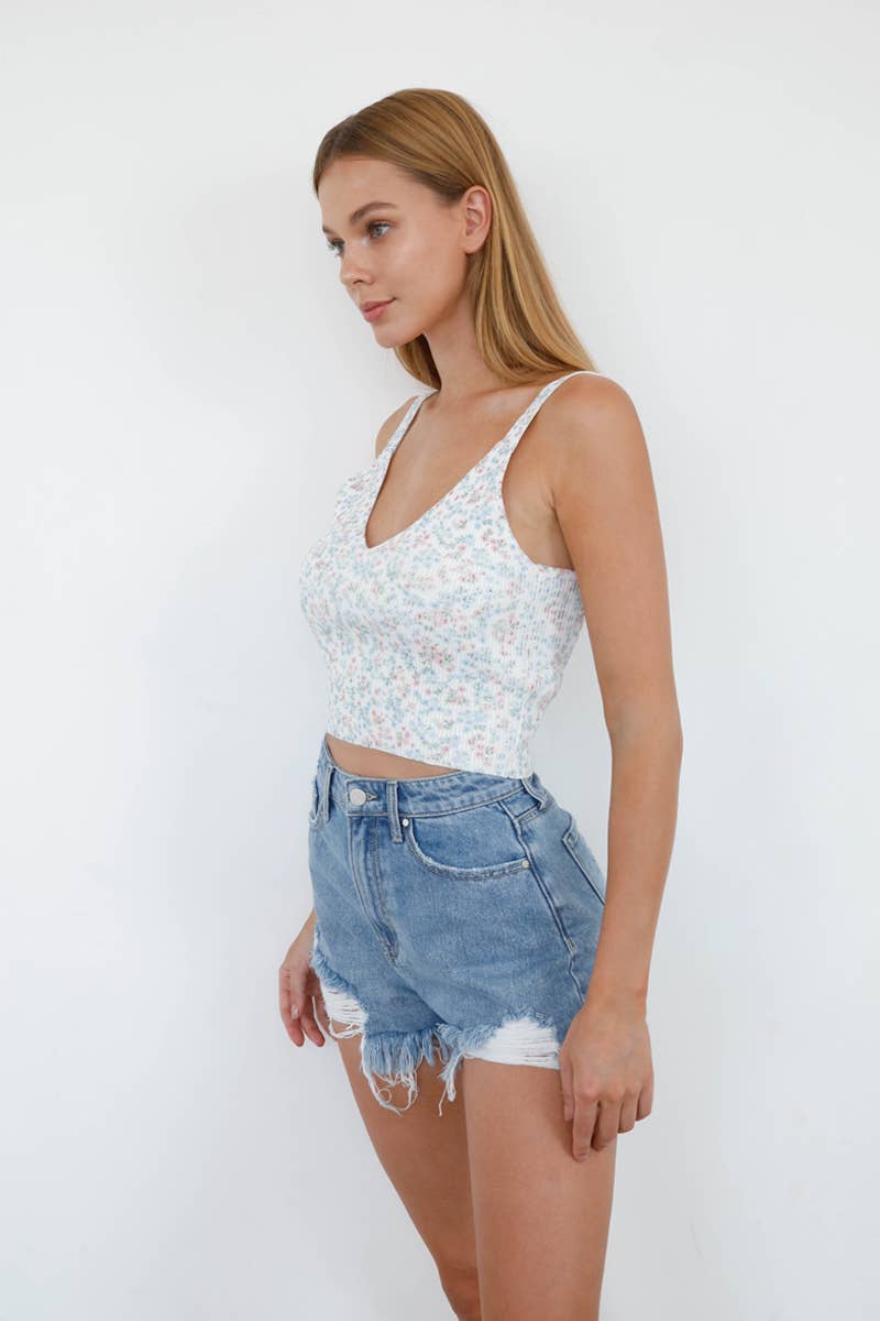 High Rise Ripped Frayed Hem Denim Shorts