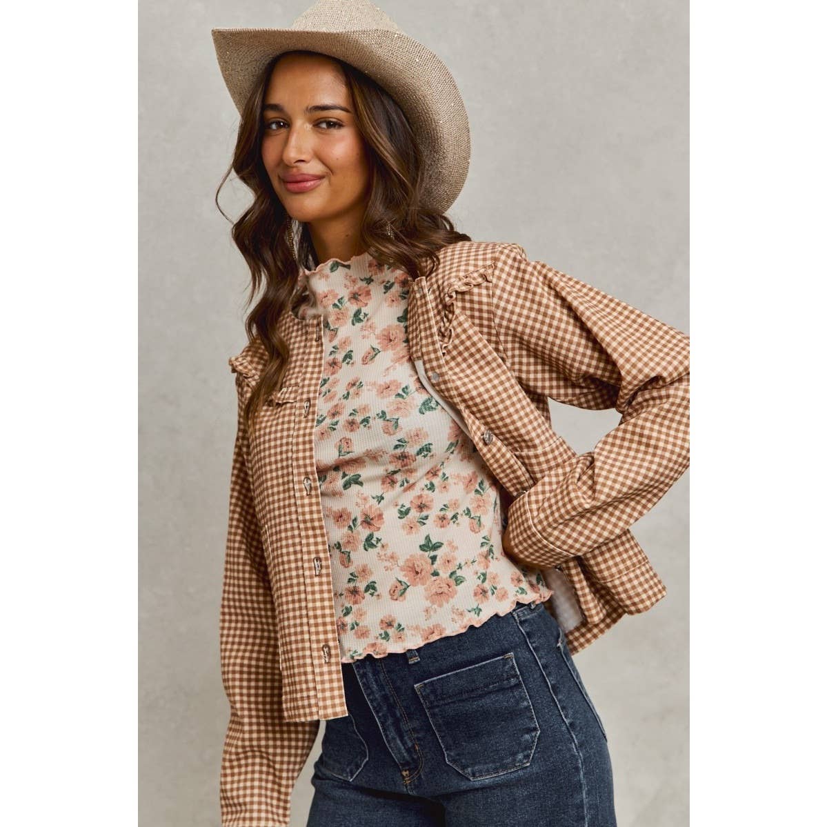 Mini Checkered Button Down Ruffled Jacket