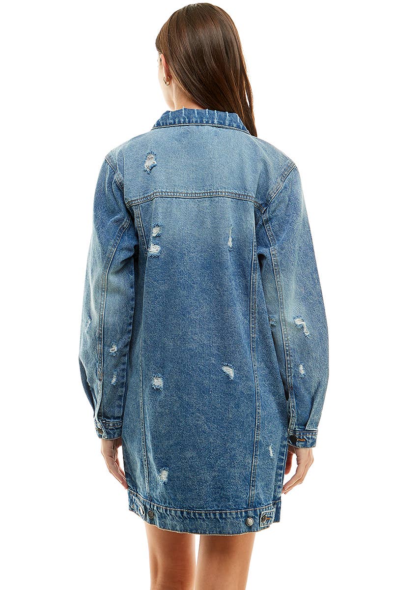 Long Denim Distressed Jacket