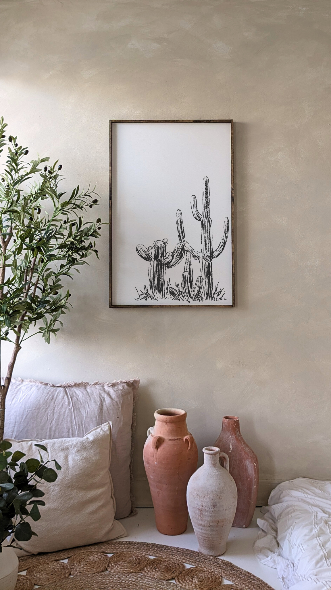24" x 36" Western Cactus Framed Print – Boho Wall Art, Cactus Decor