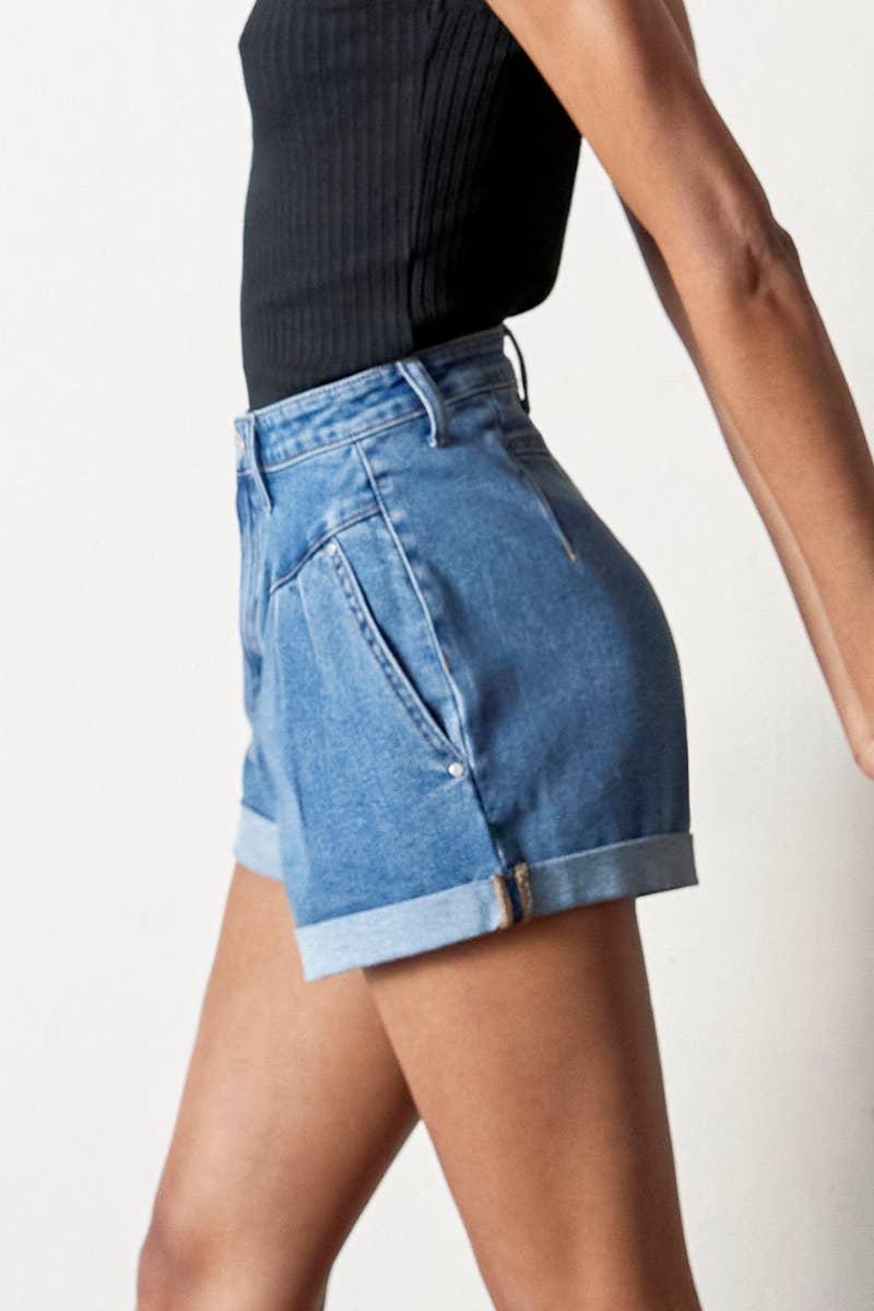 High Rise High Stretch Roll-Up Denim Shorts