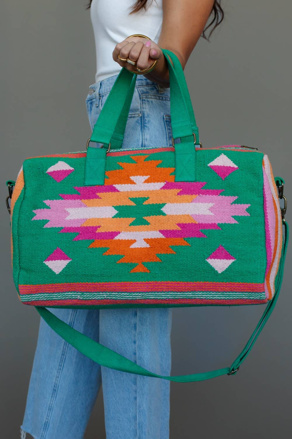 Green, Pink & Orange Western Duffel