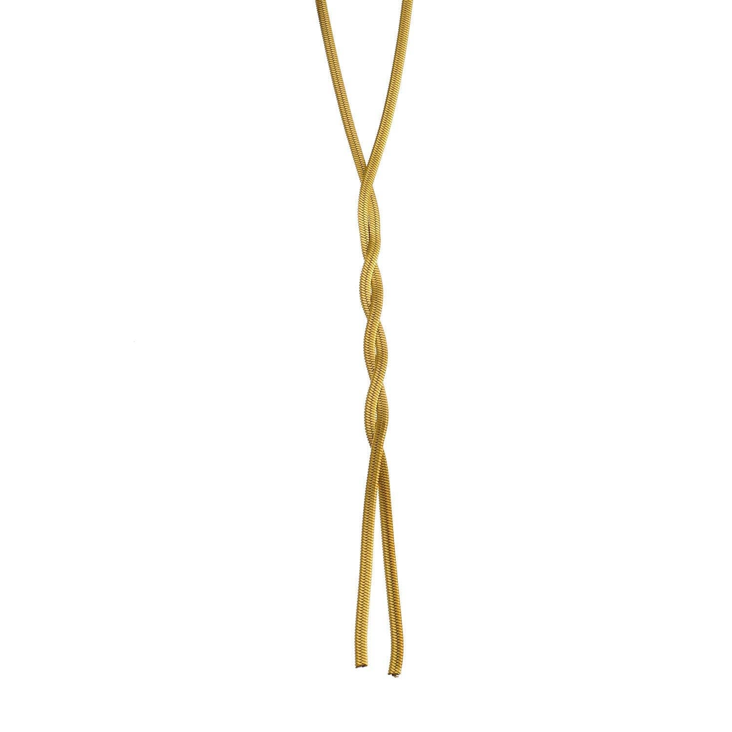 Snake Skin Textured Intertwined Lariat Chain Necklace