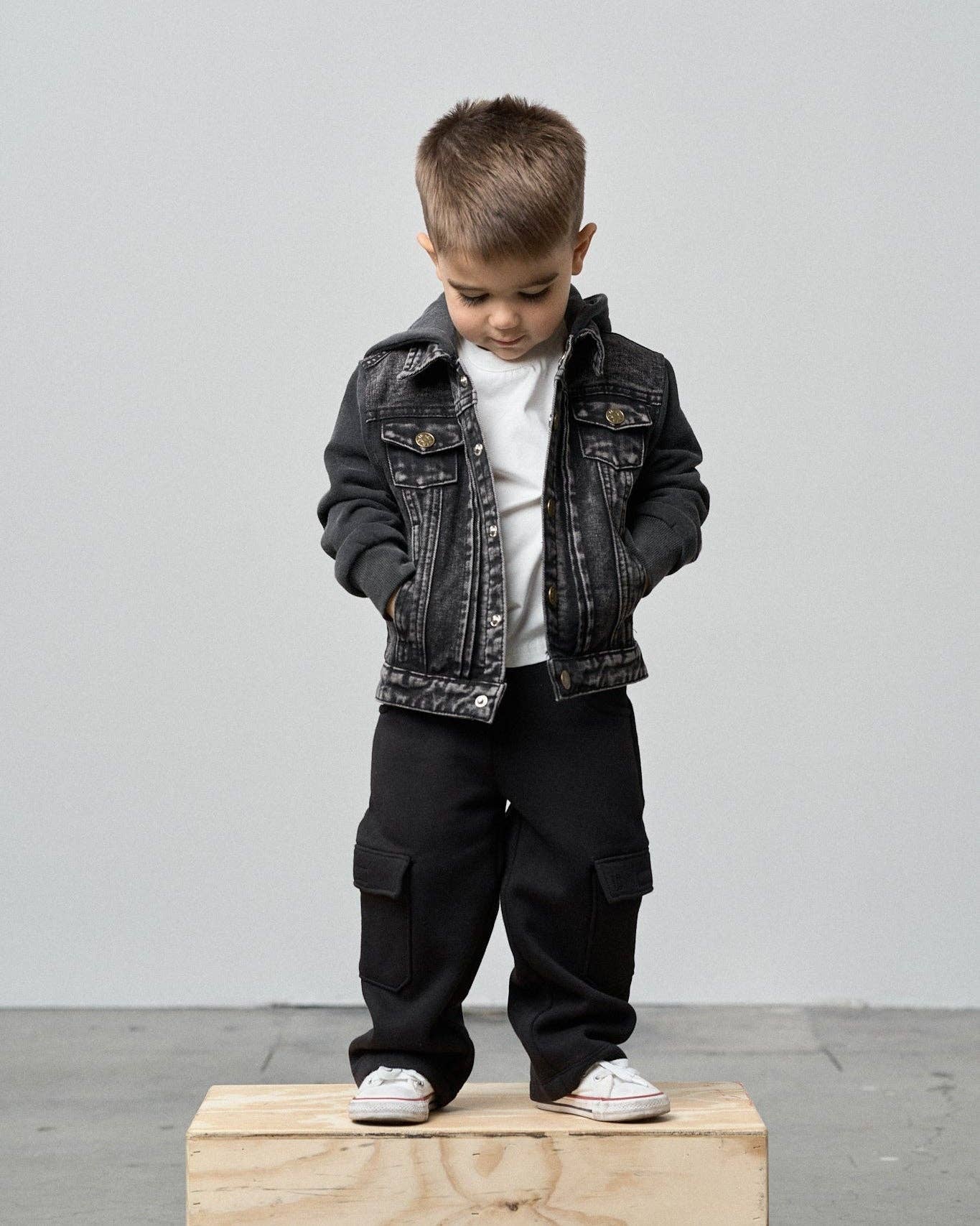 Washed Hooded Denim Jacket - Black
