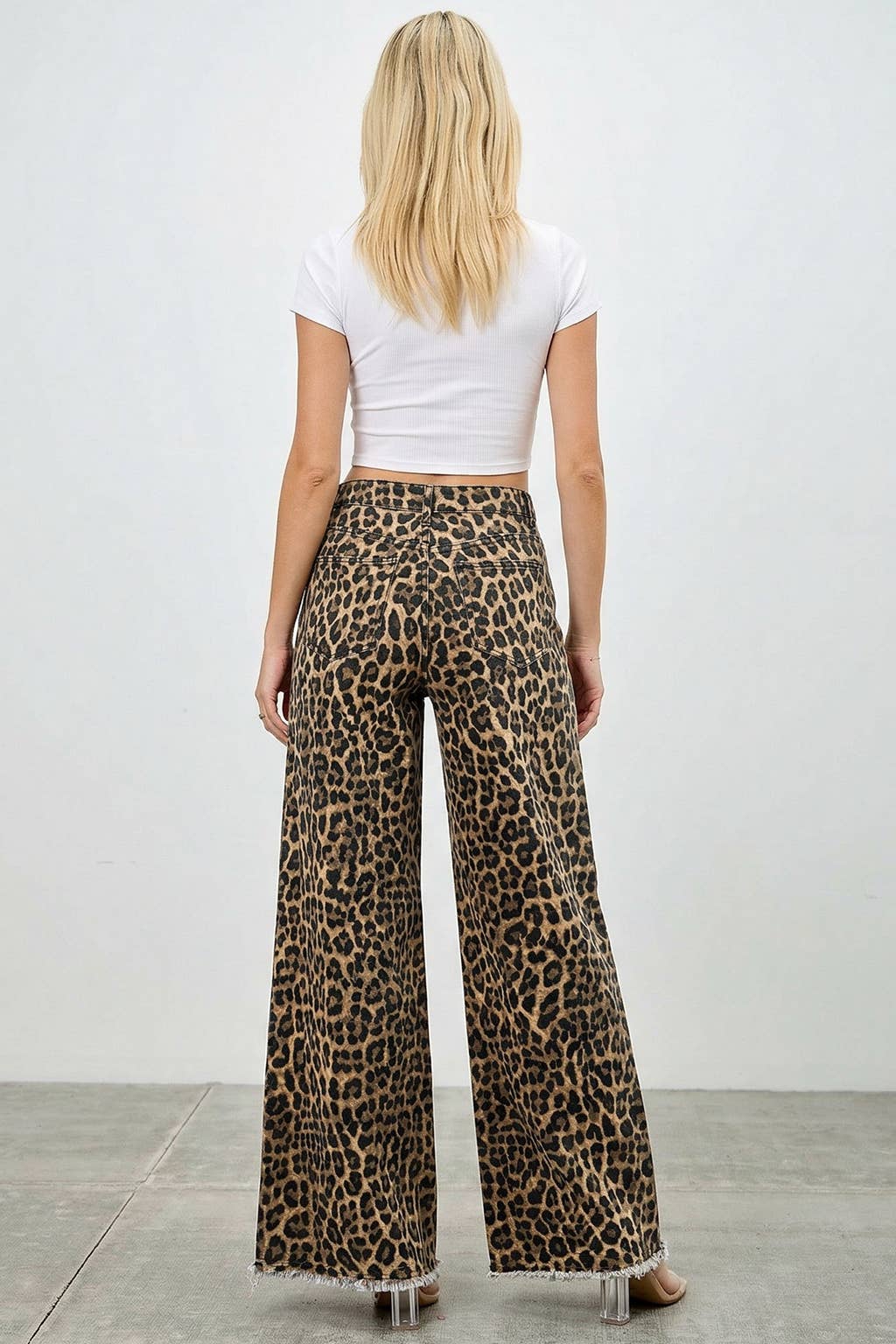 HIGH RISE WIDE LEG LEOPARD JEANS