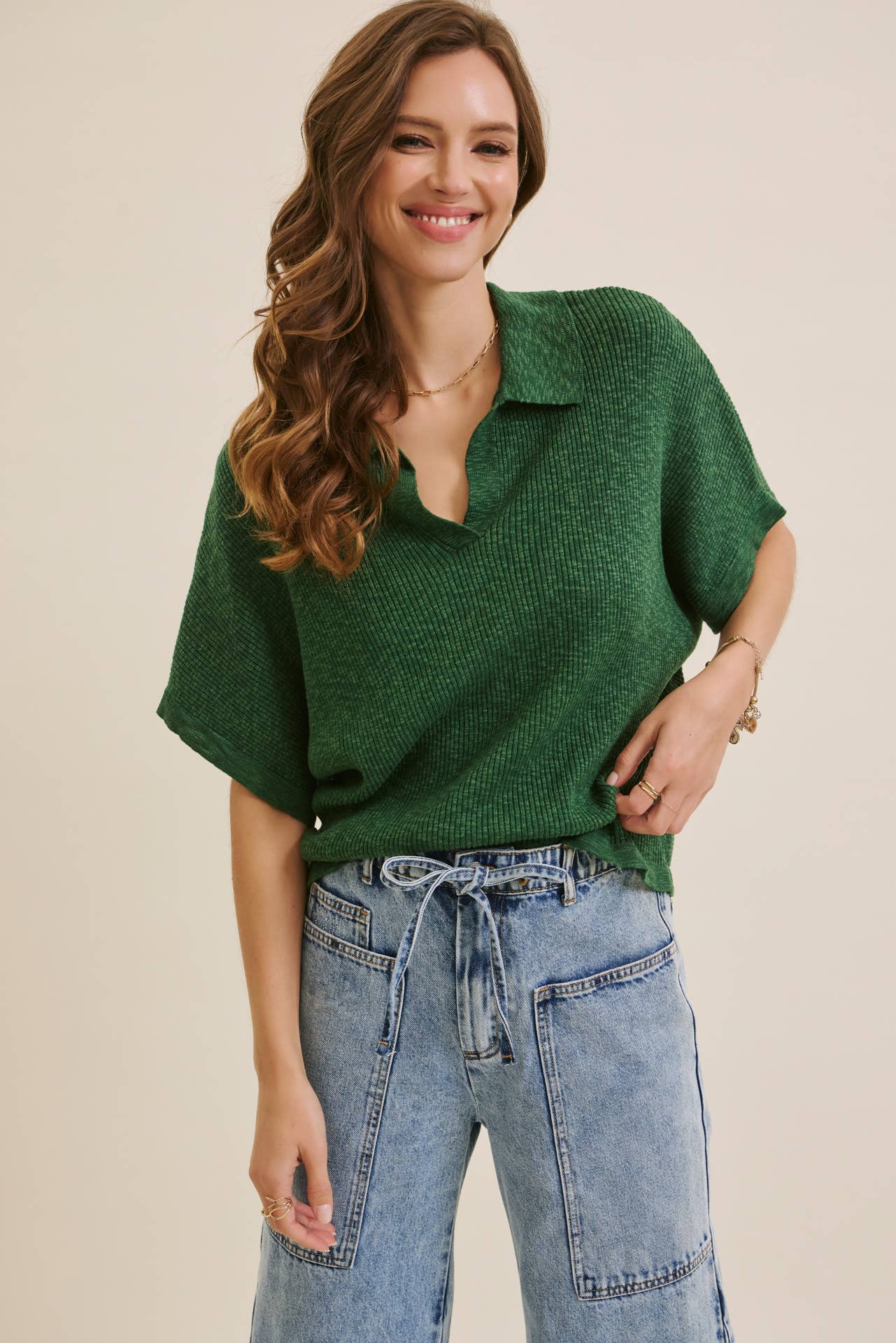 EASE AND GRACE DENIM WASHED OVERSIZED WIDE-LEG JEANS