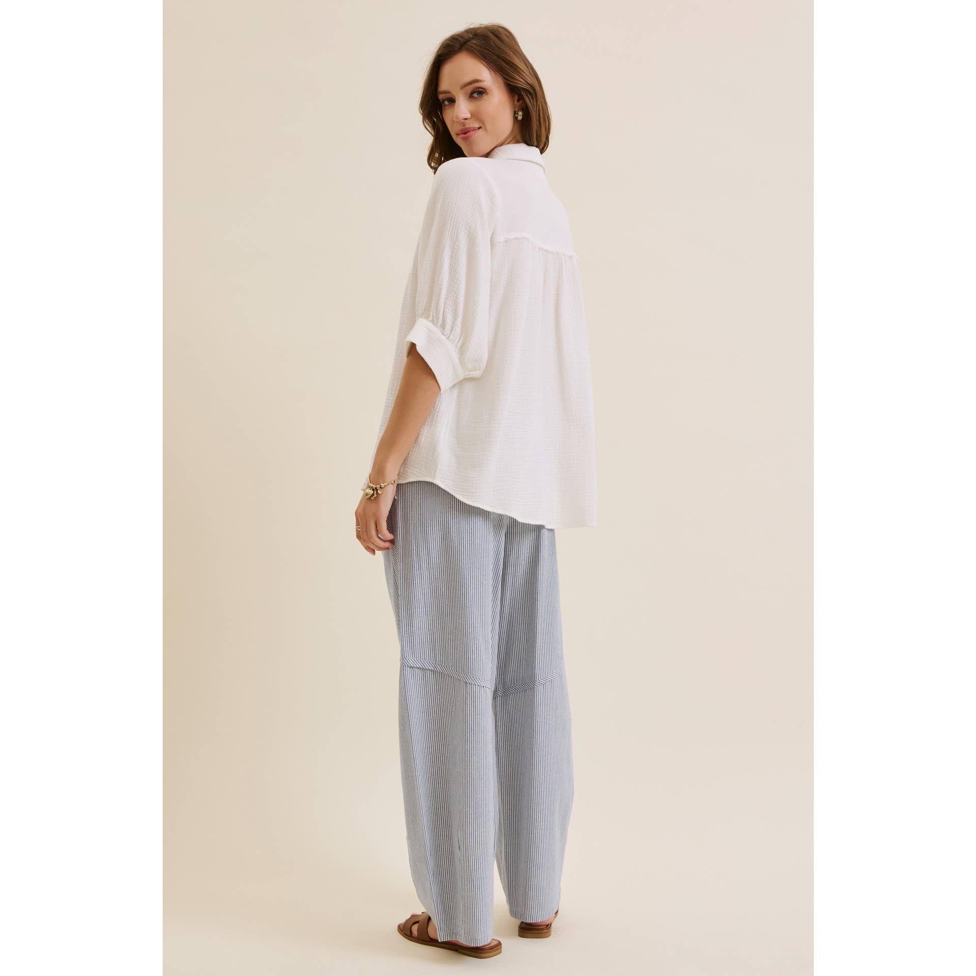 ALL ABOUT COMFORT ELASTIC STRIPE COTTON BARREL PANTS