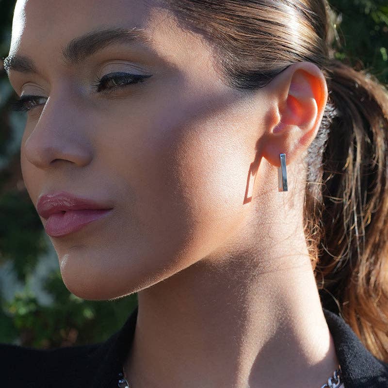 DELILAH: Rectangular Mini Hoop Earrings in Silver