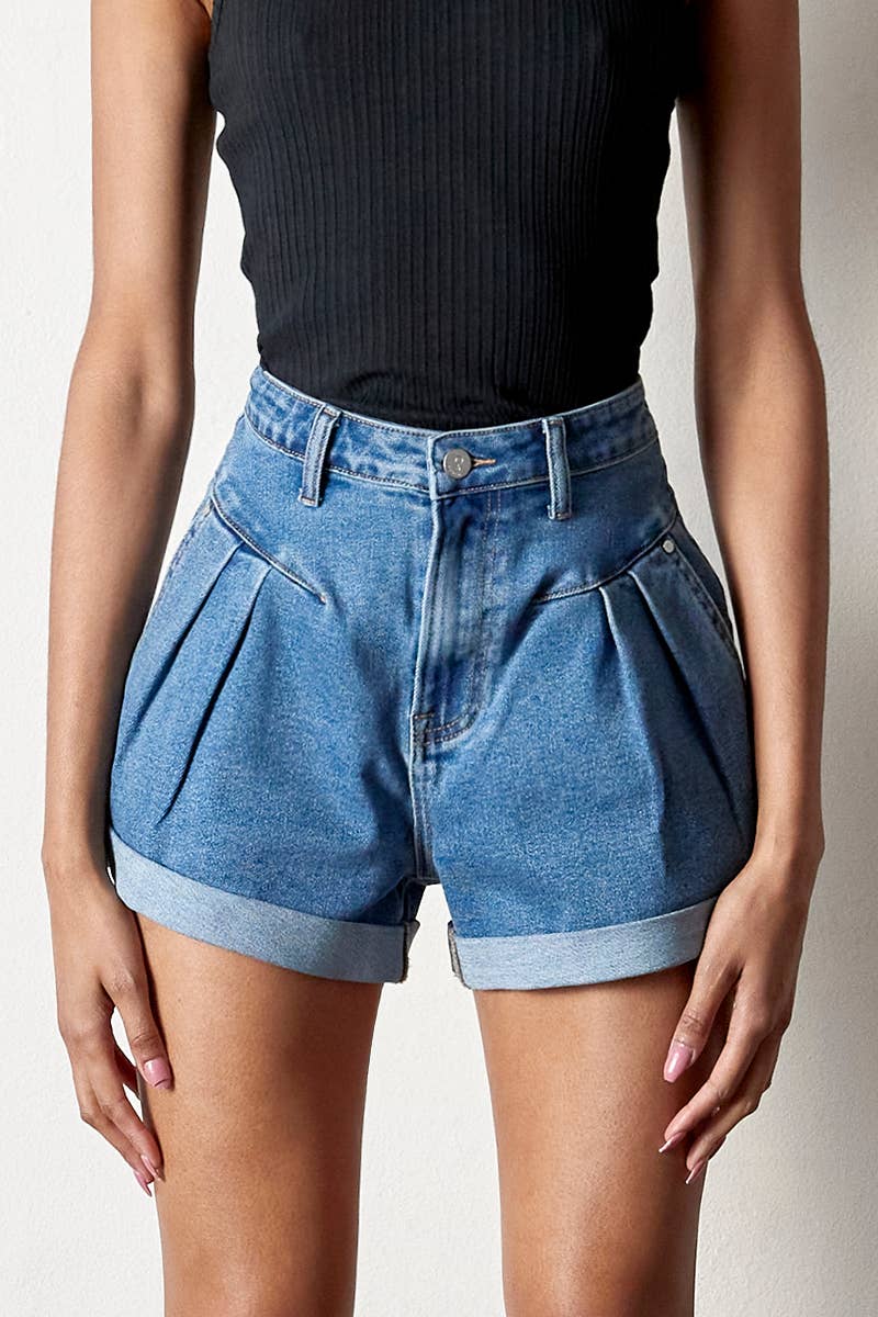 High Rise High Stretch Roll-Up Denim Shorts