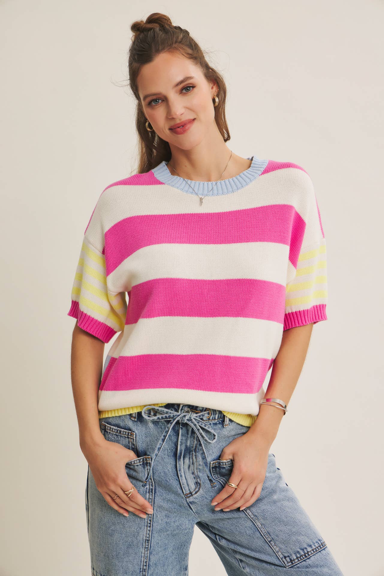 EASE AND GRACE DENIM WASHED OVERSIZED WIDE-LEG JEANS