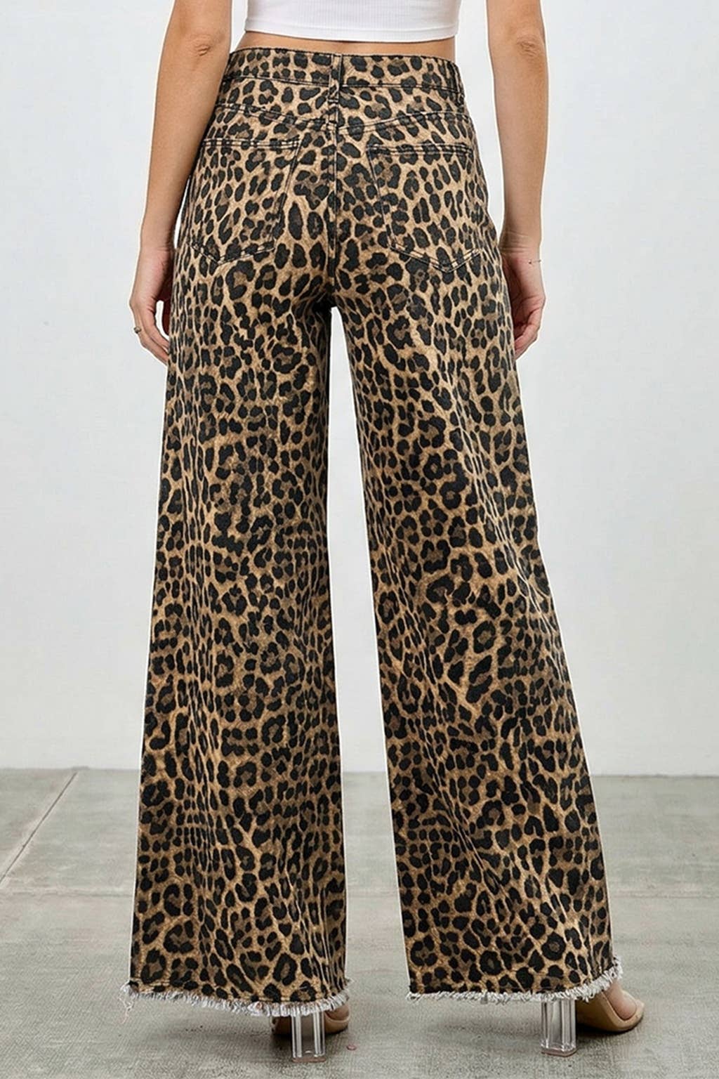 HIGH RISE WIDE LEG LEOPARD JEANS