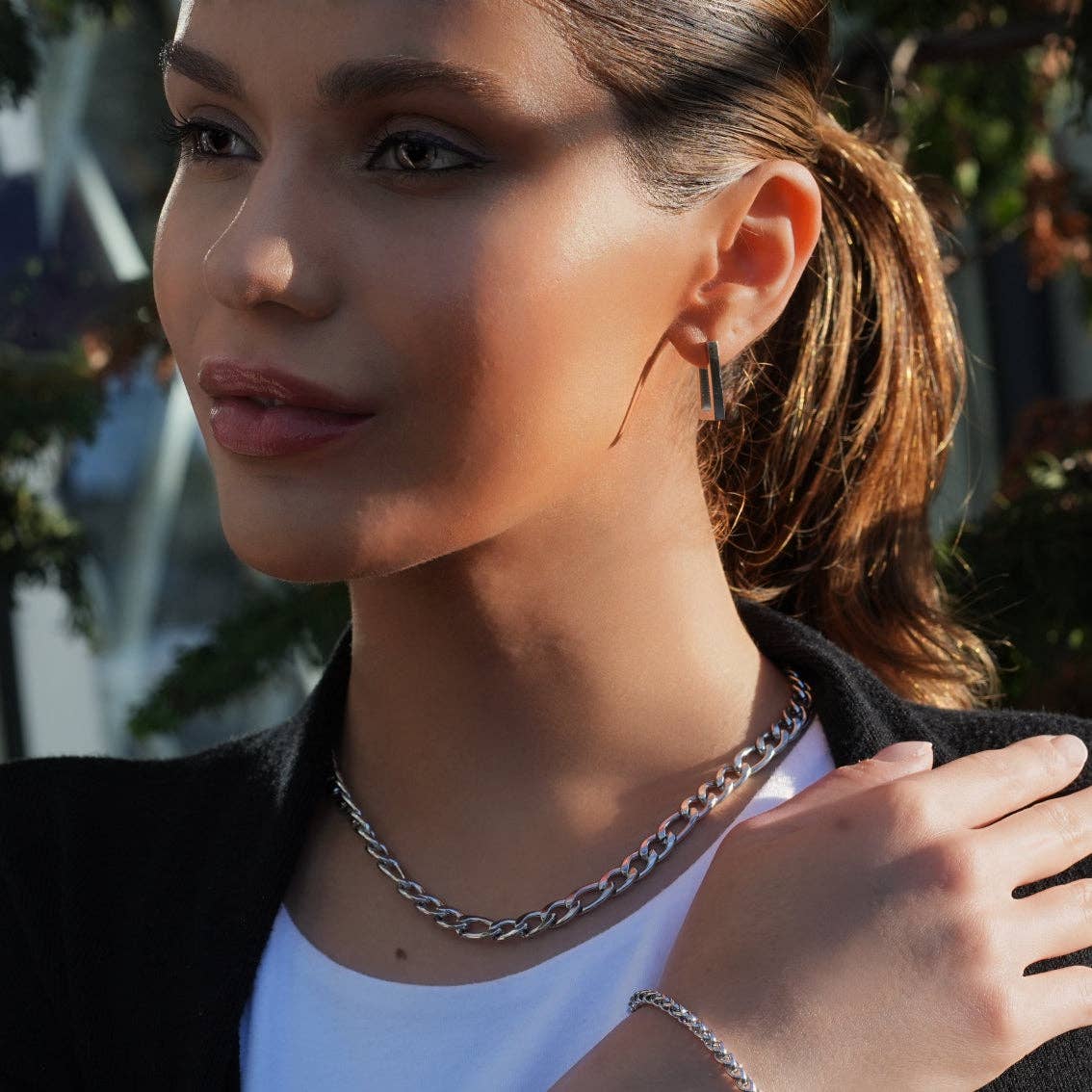 DELILAH: Rectangular Mini Hoop Earrings in Silver